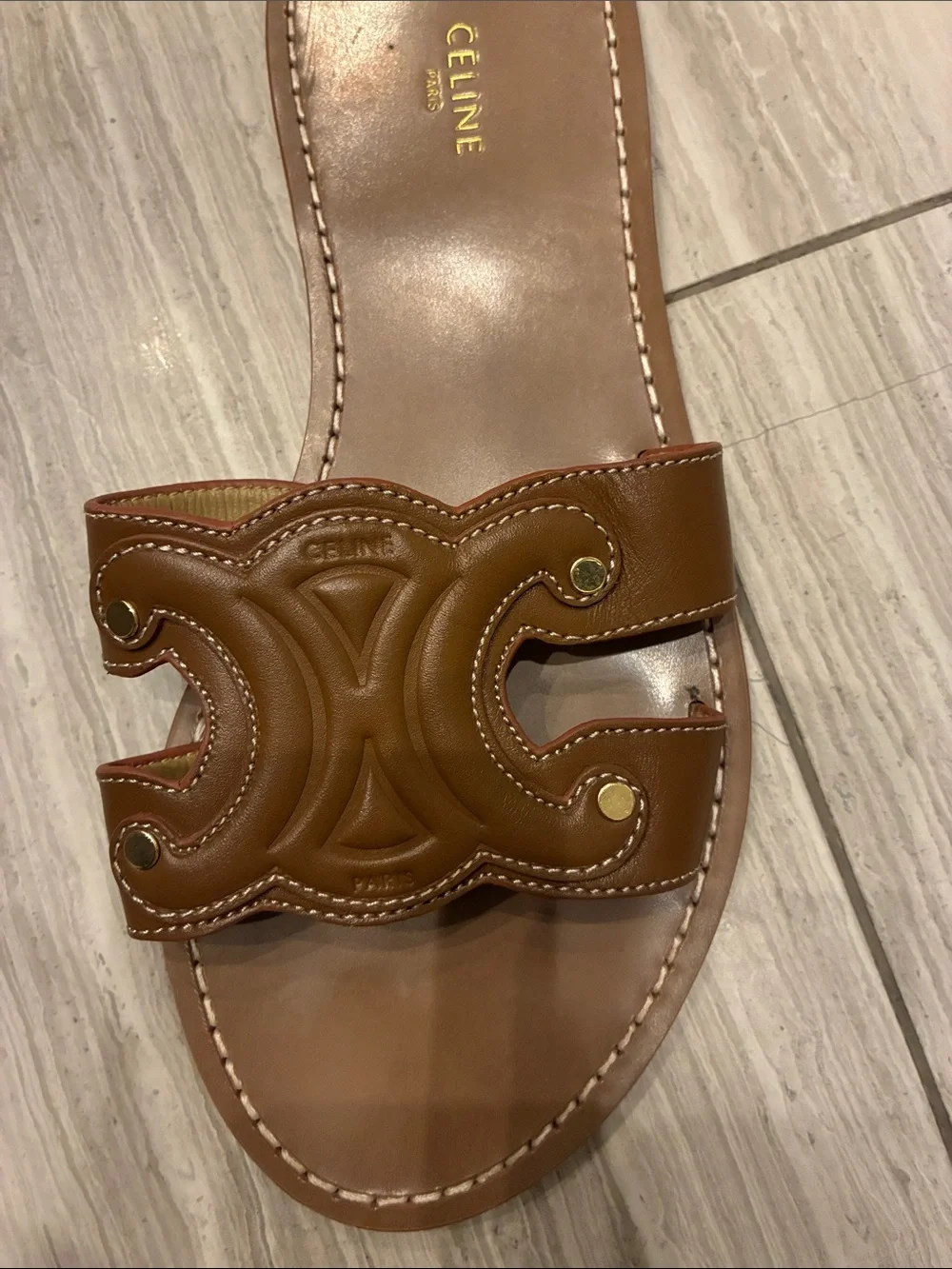 Celine Tan Brown Leather Slide Sandals, size 38 - Picture 2 of 3
